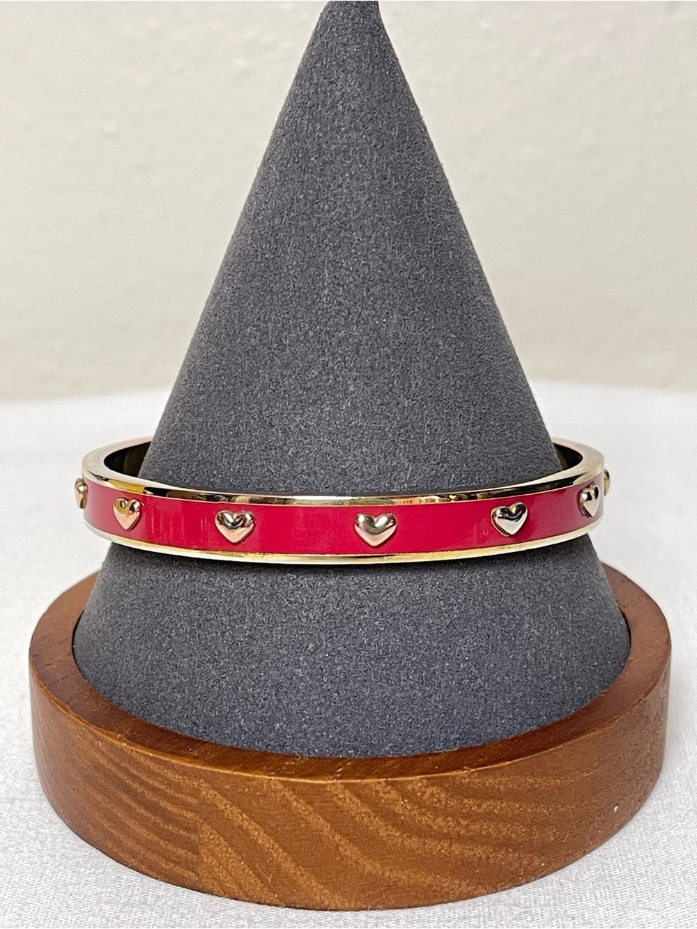 Coach Gold-Tone Bangle with Red Enamel and Heart Studs